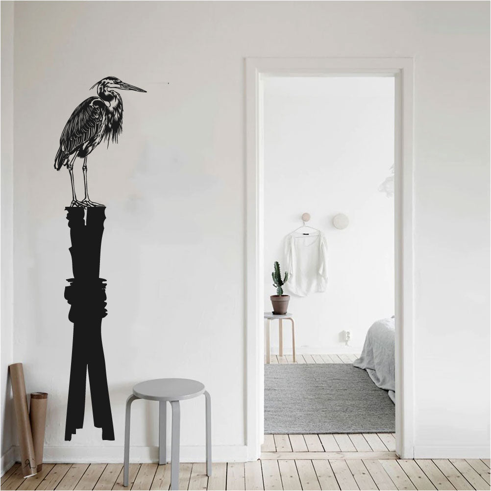 Heron on Sea Post Name Vinyl Coastal Home Decor Wall Decal