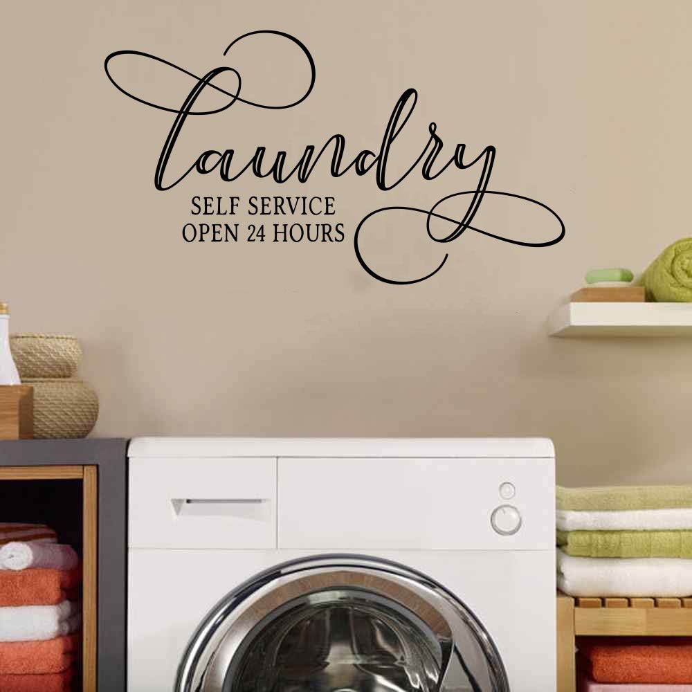 Laundry Self Service Open 24 Hours Vinyl Home Decor Wall Decal