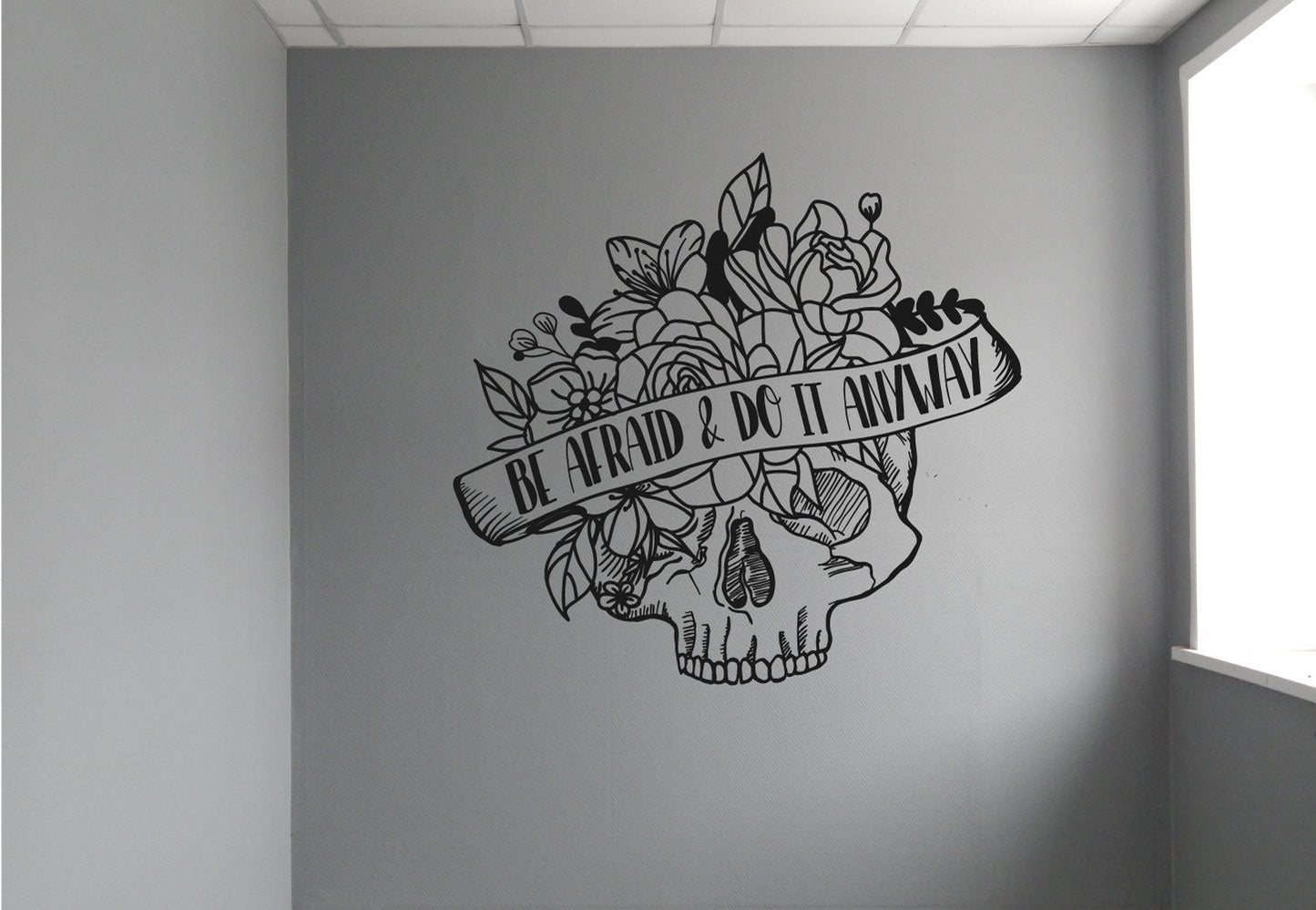 Be Afraid And Do It Anyway Skull Flowers Vinyl Home Decor Wall Decal Words