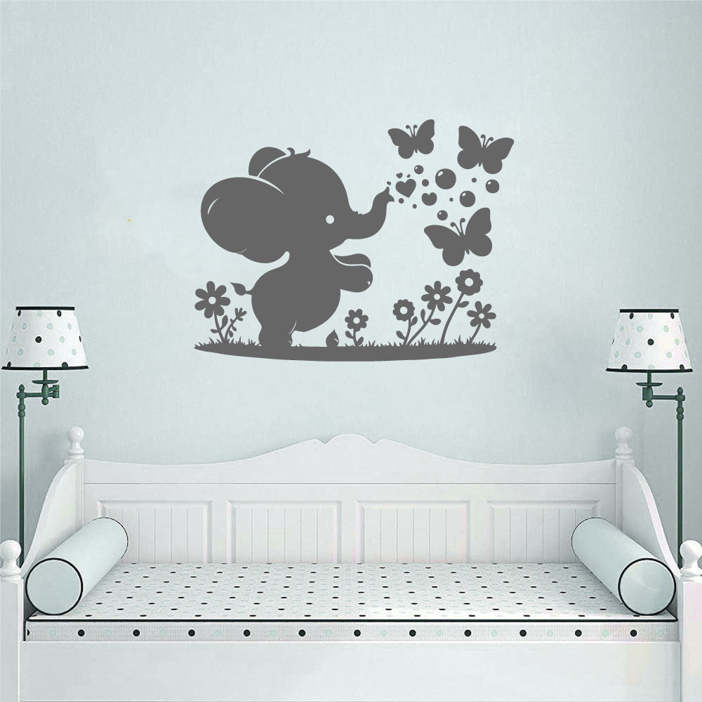 Elephant Baby and Butterflies Vinyl Wall Decal