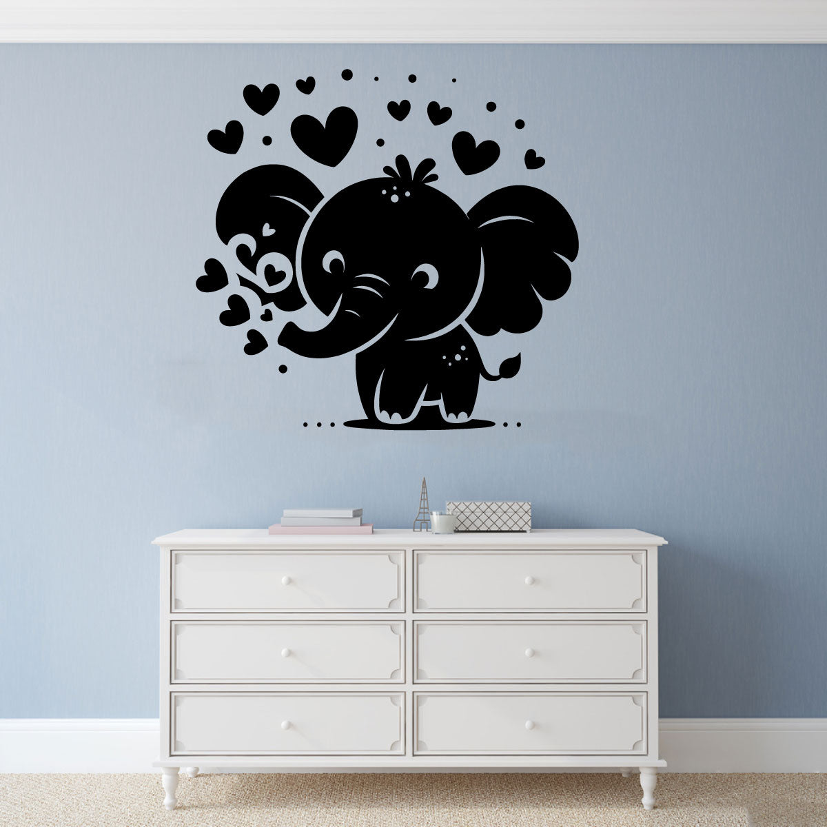 Elephant Baby and Hearts Vinyl Wall Decal