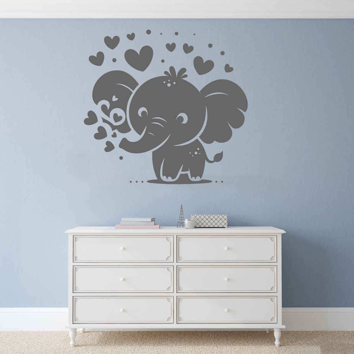 Elephant Baby and Hearts Vinyl Wall Decal