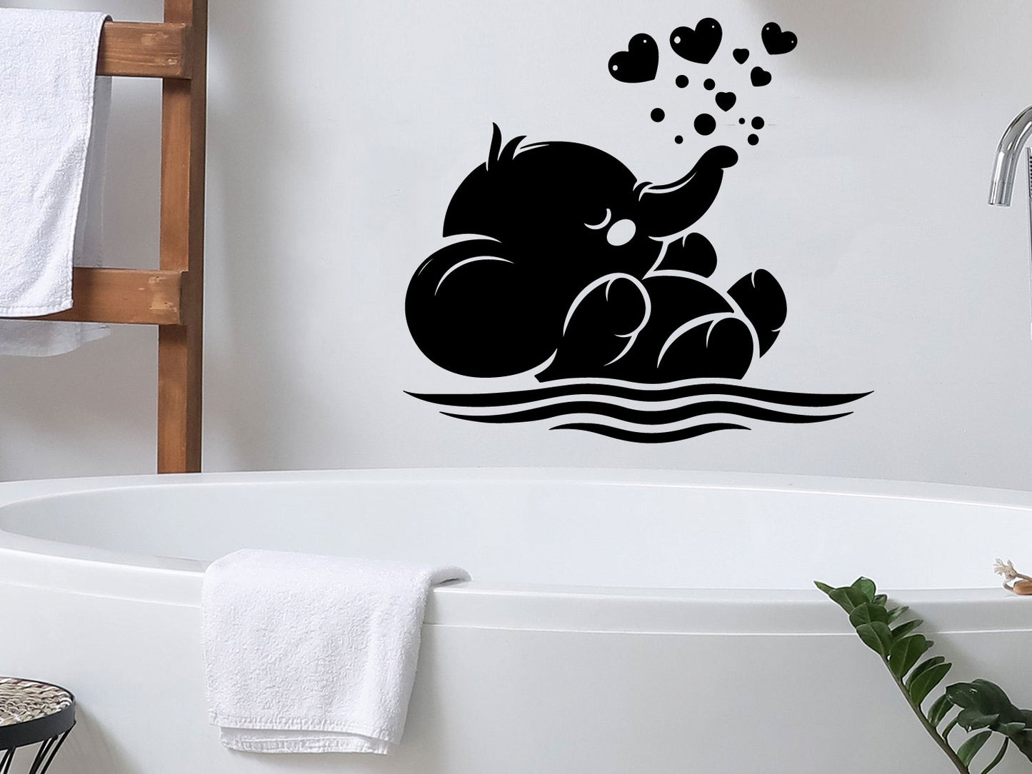 Elephant Baby and Hearts Vinyl Wall Decal
