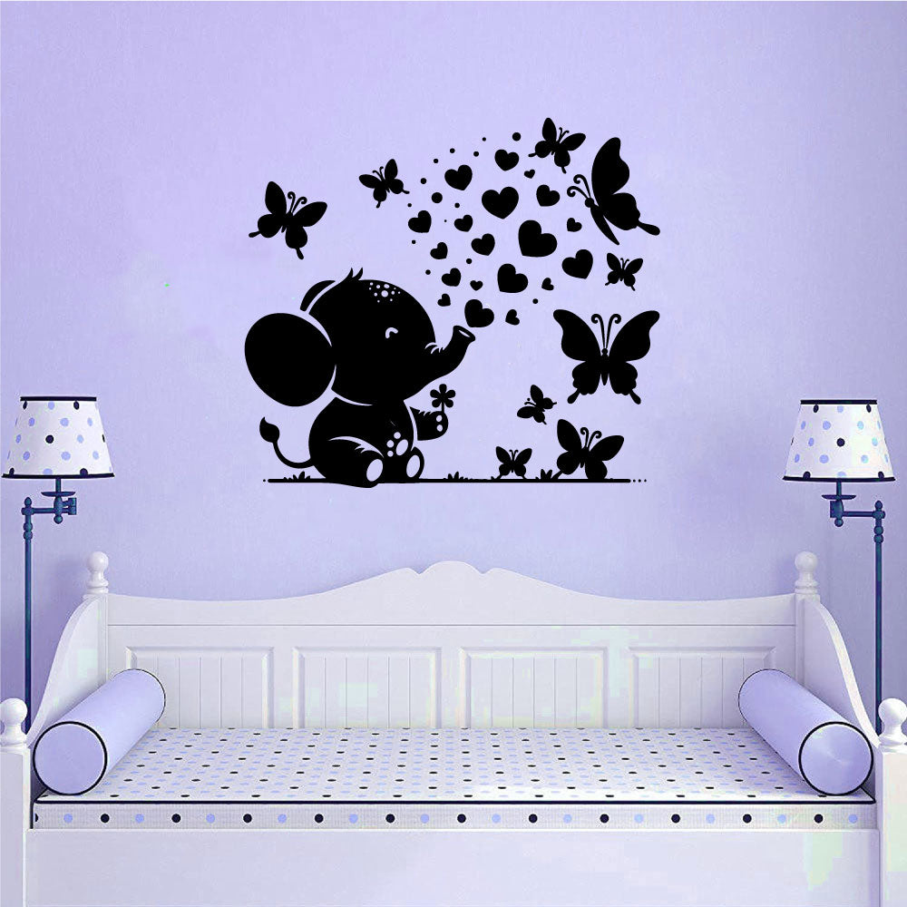 Elephant Baby and Butterflies Vinyl Wall Decal