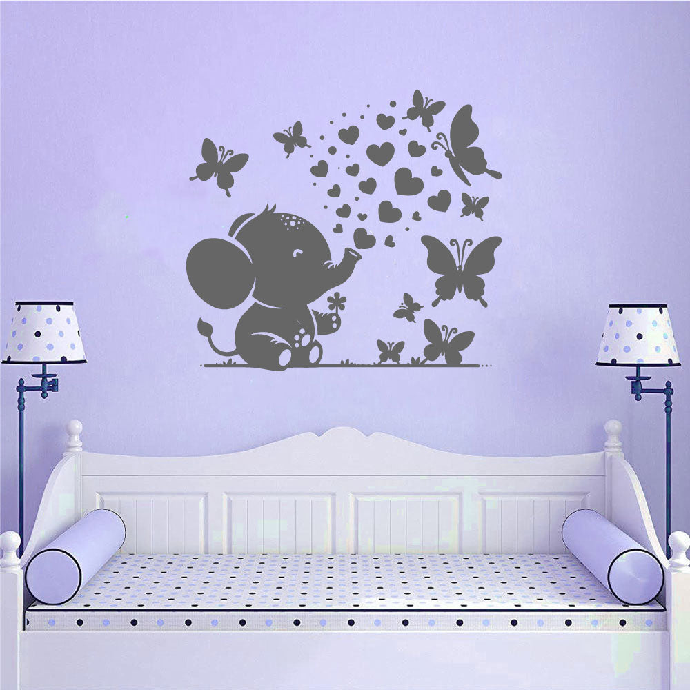 Elephant Baby and Butterflies Vinyl Wall Decal