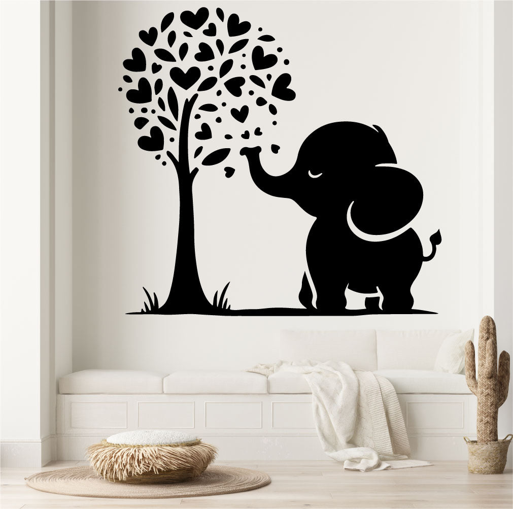 Elephant and Heart Tree Vinyl Wall Decal