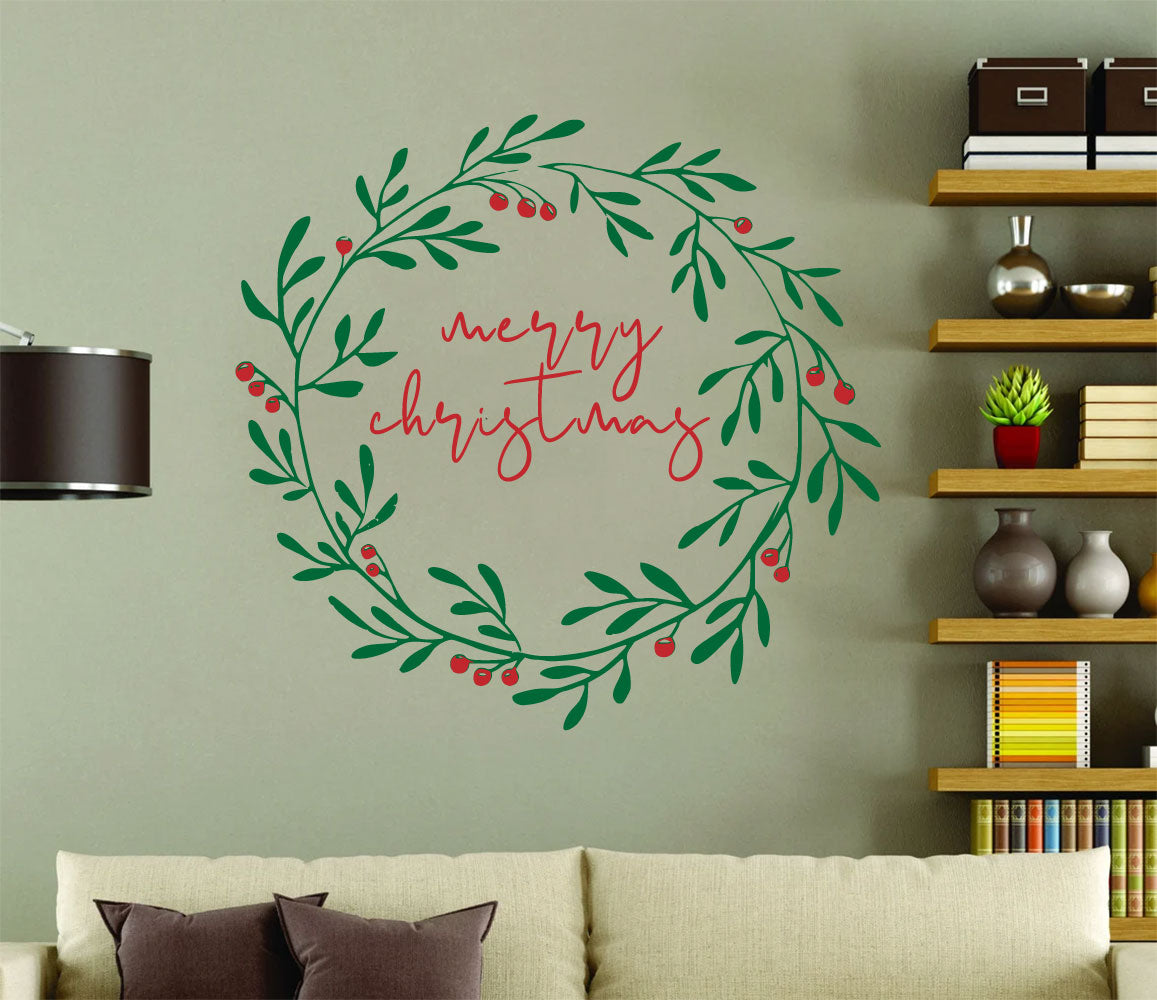 Merry Christmas Wreath Vinyl Wall Decal