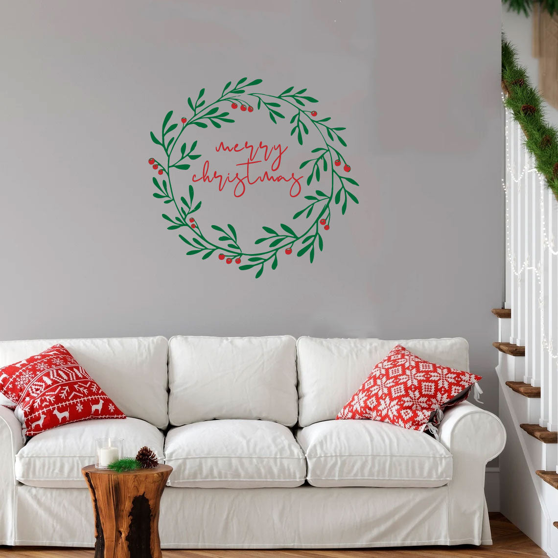 Merry Christmas Wreath Vinyl Wall Decal
