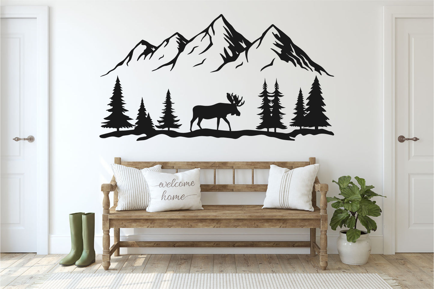 Moose Mountains and Pine Trees Vinyl Wall Decal