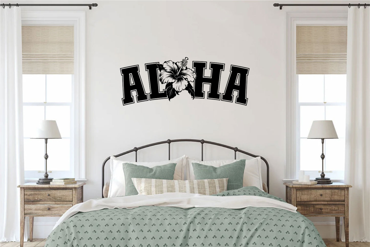 Aloha with Hibiscus Vinyl Wall Words Decal