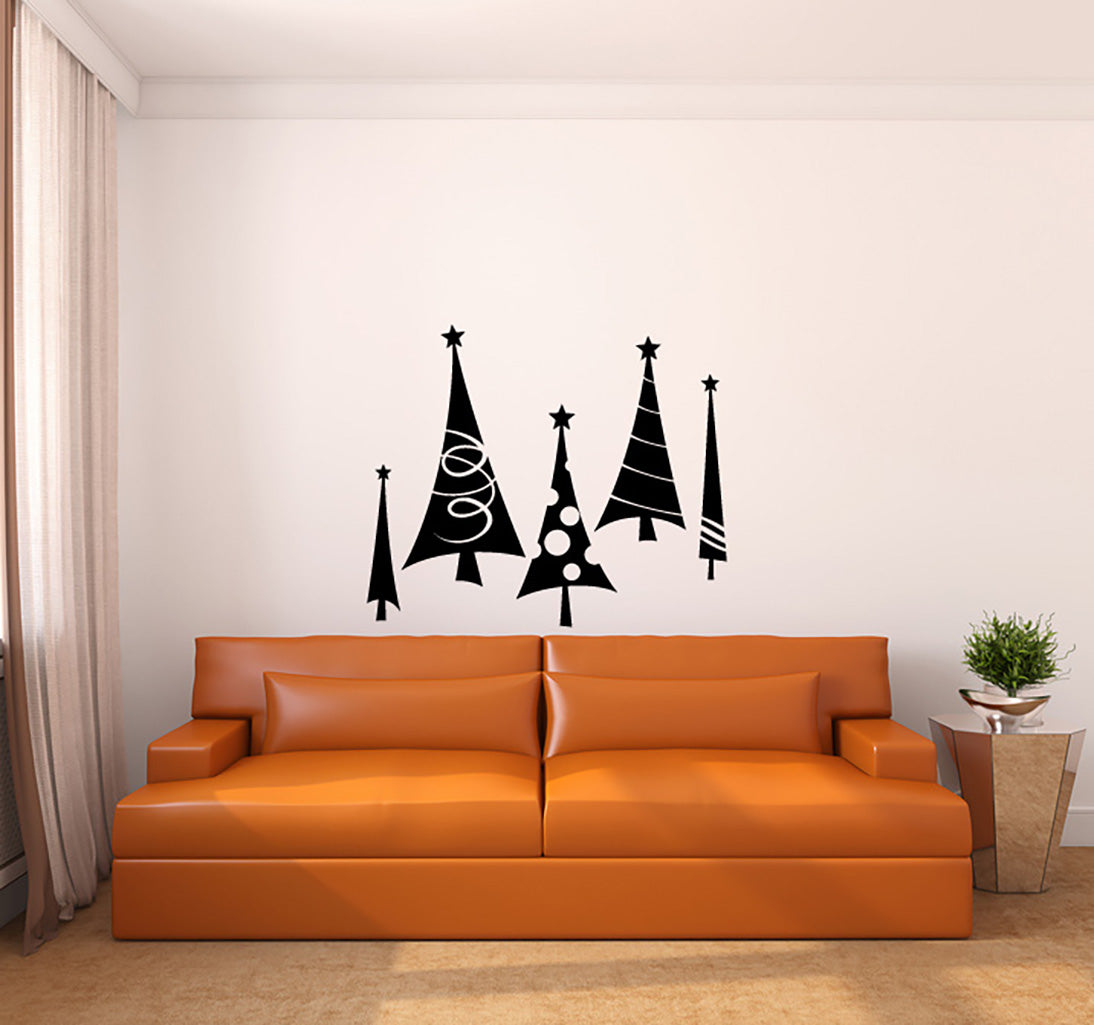 Primitive Christmas Trees Set of 5 Vinyl Wall Decal