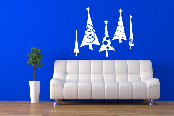Primitive Christmas Trees Set of 5 Vinyl Wall Decal