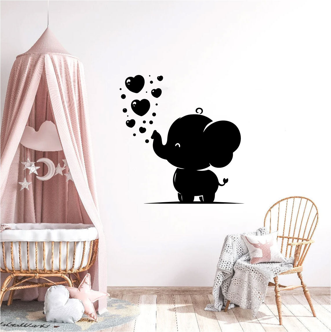 Elephant Baby and Hearts Vinyl Wall Decal