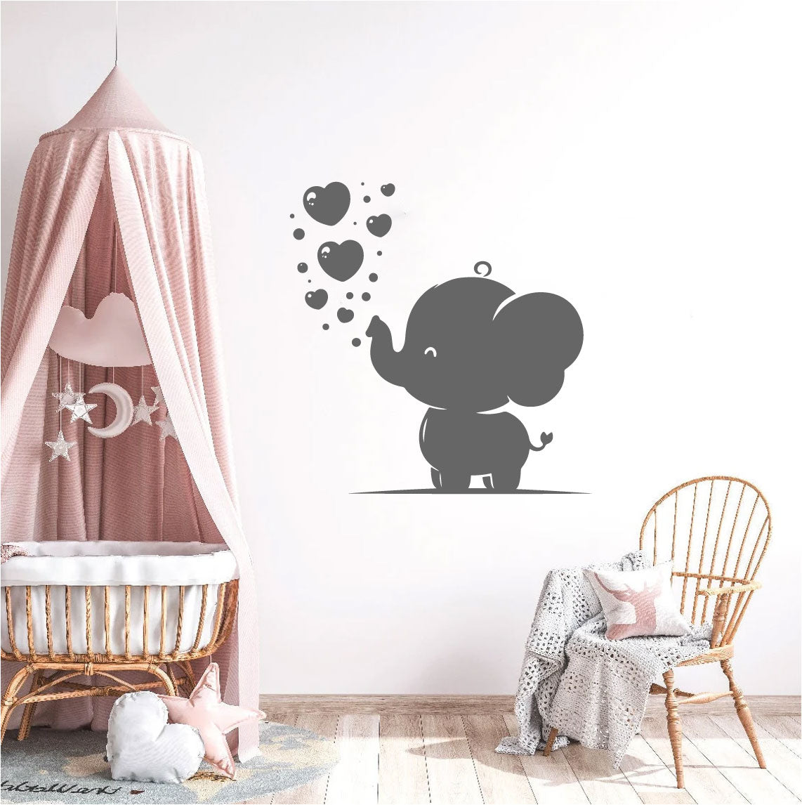 Elephant Baby and Hearts Vinyl Wall Decal