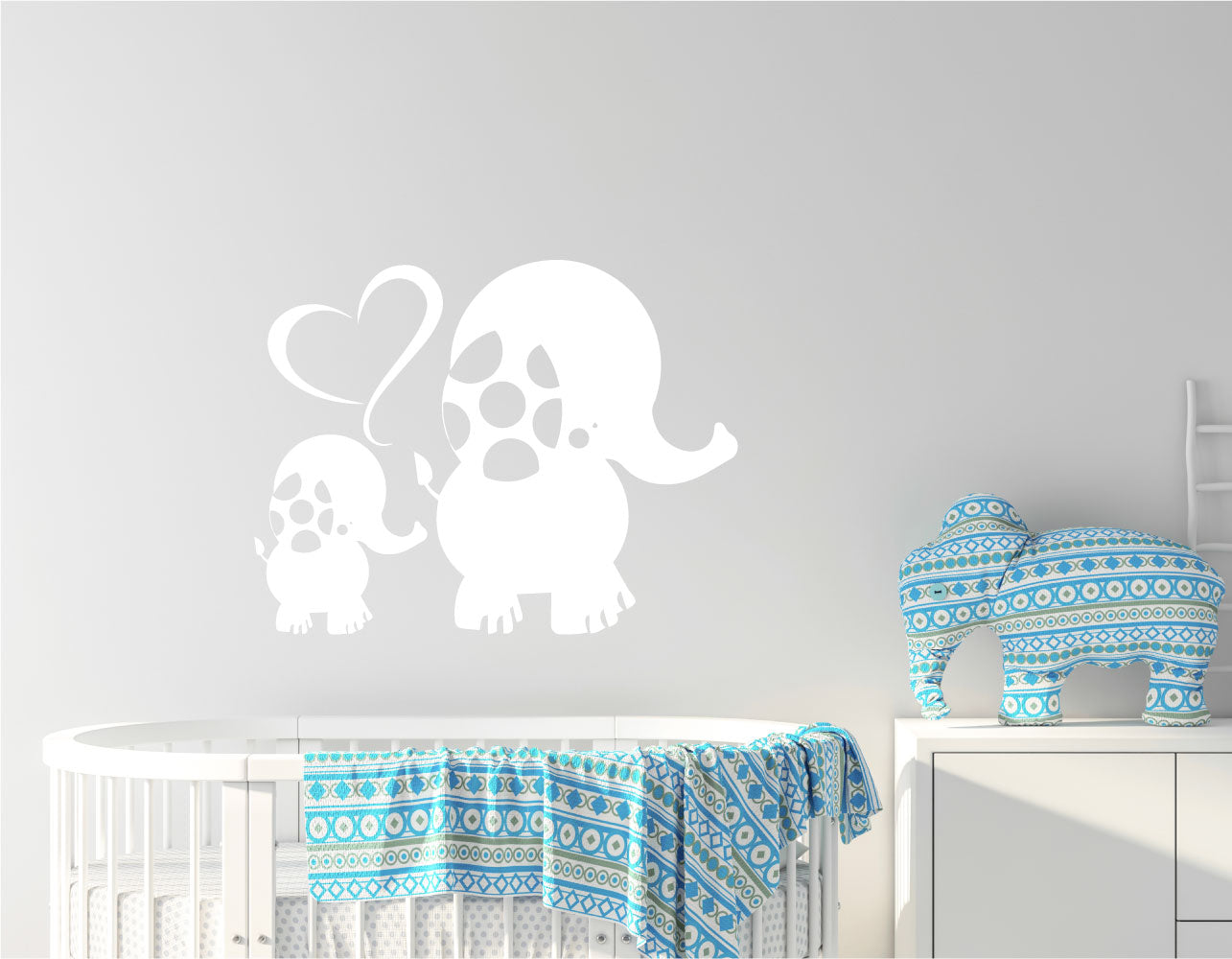 Cute Elephants and Heart Vinyl Wall Decal
