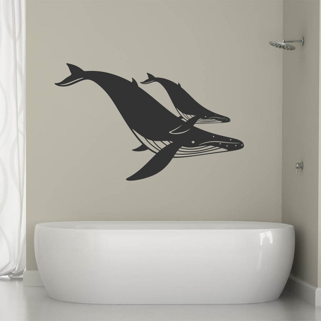 Humpback Whale Mom and Calf Silhouette Vinyl Wall Decal
