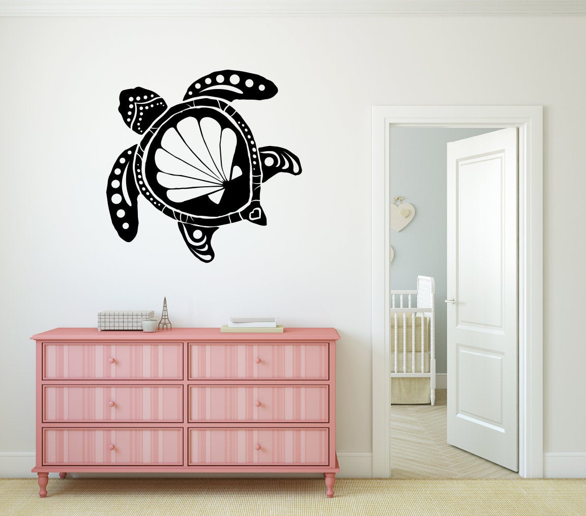 Ocean Tropical Sea Turtle and Sea Shell Vinyl Home decor Wall Decal