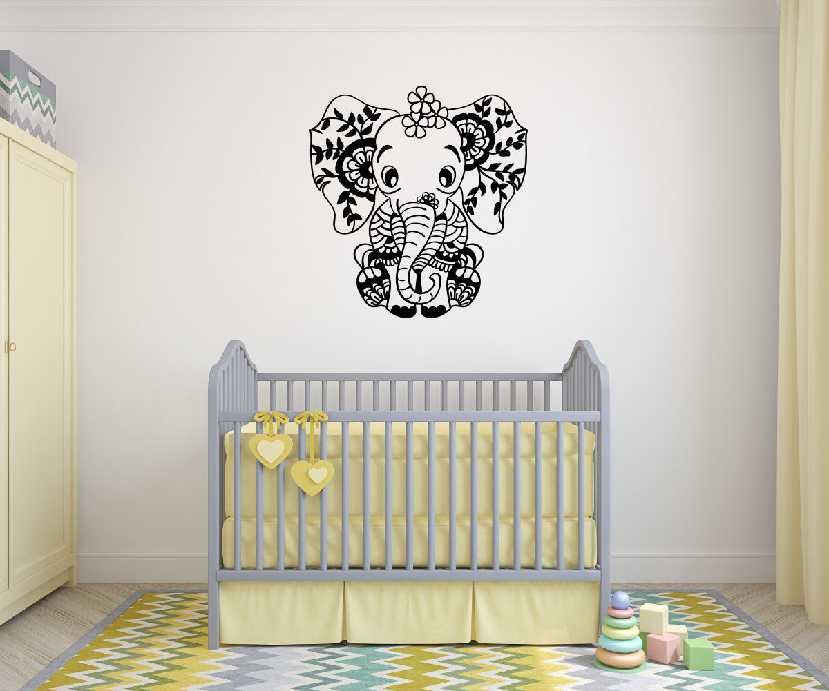 Elephant Baby Mandala Silhouette Vinyl Home Decor Wall Decal
