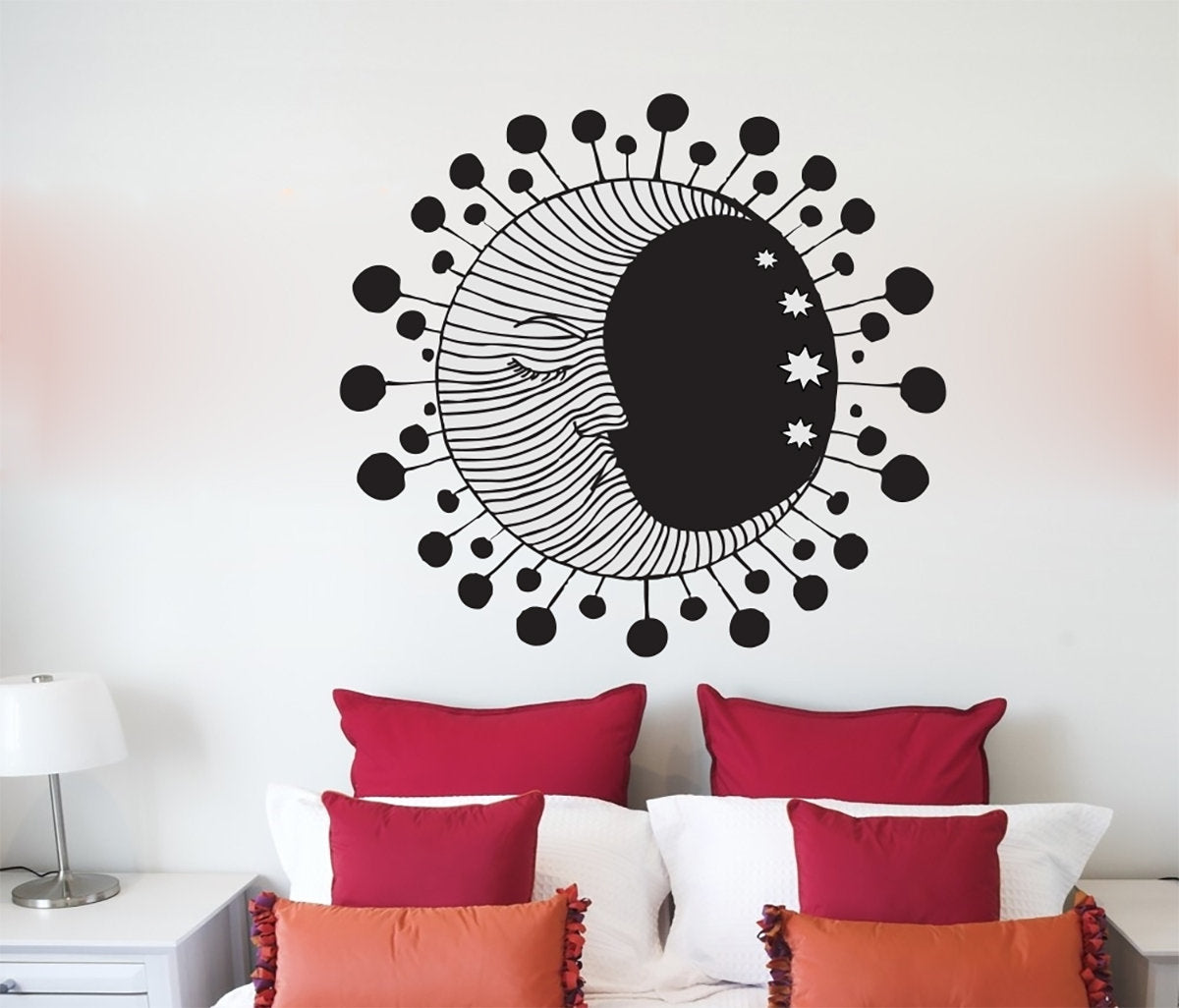 Moon With Stars Celestial Vinyl Home decor Wall Decal