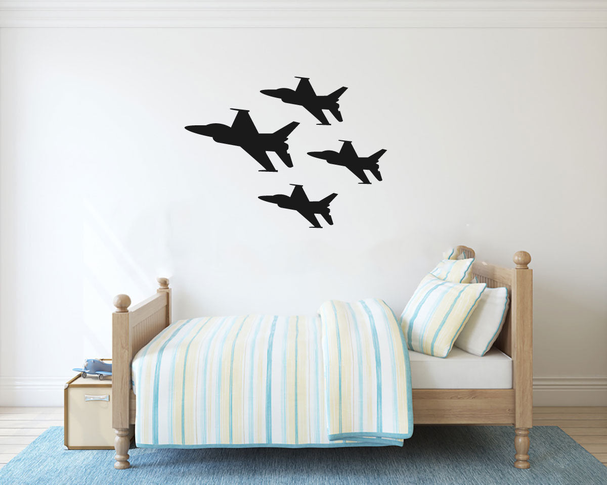 Military Fighter Jet Silhouette Airplanes Set of 4 Vinyl Home Decor Wall Decal