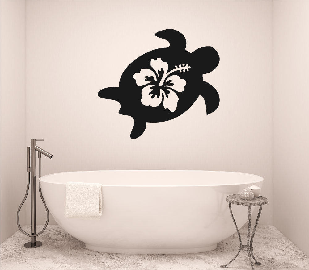 Ocean Sea Turtle Hibiscus Vinyl Home Decor Wall Decal