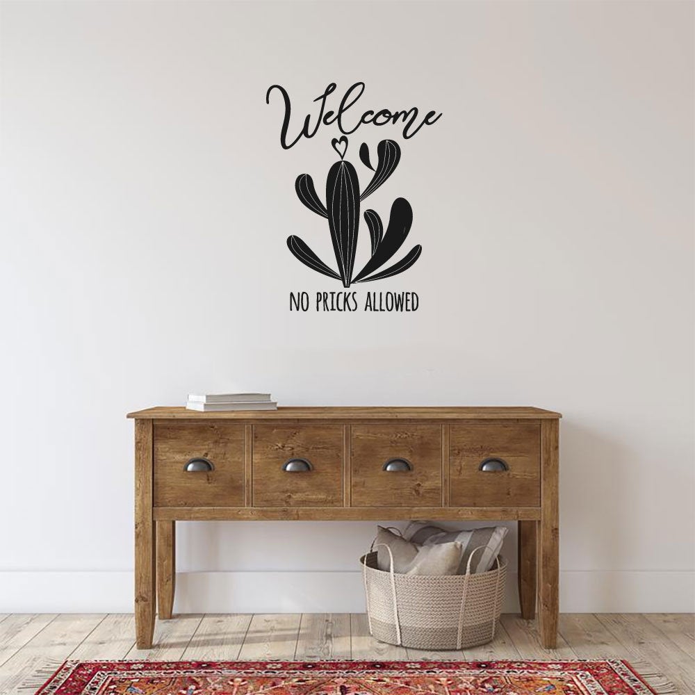 Welcome No Pricks Allowed Cactus Vinyl Home Decor Wall Decal Words