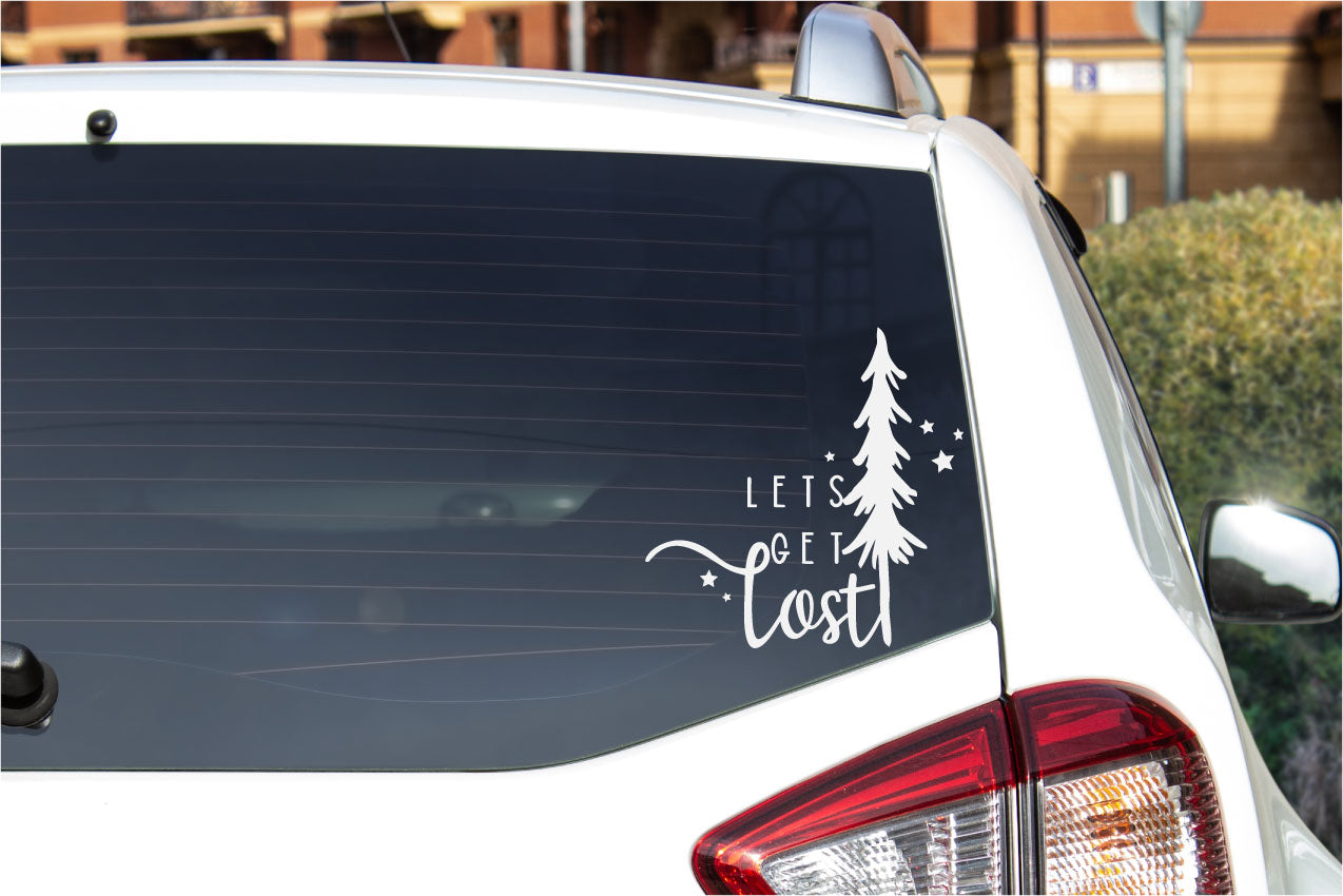 Let's Get Lost Pine Tree Vinyl Wall Words Decal