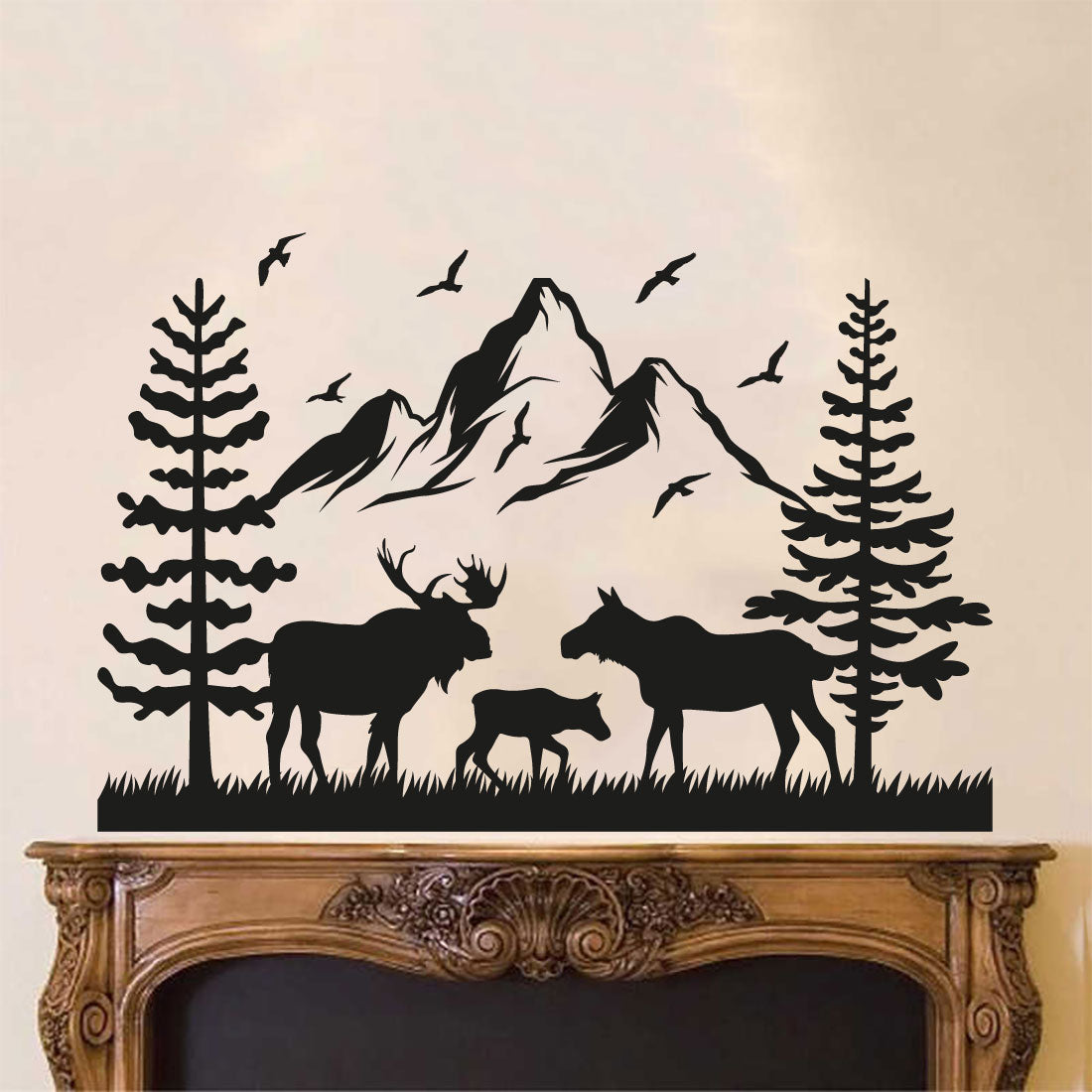 Moose Mountain and Pine Trees Vinyl Wall Decal