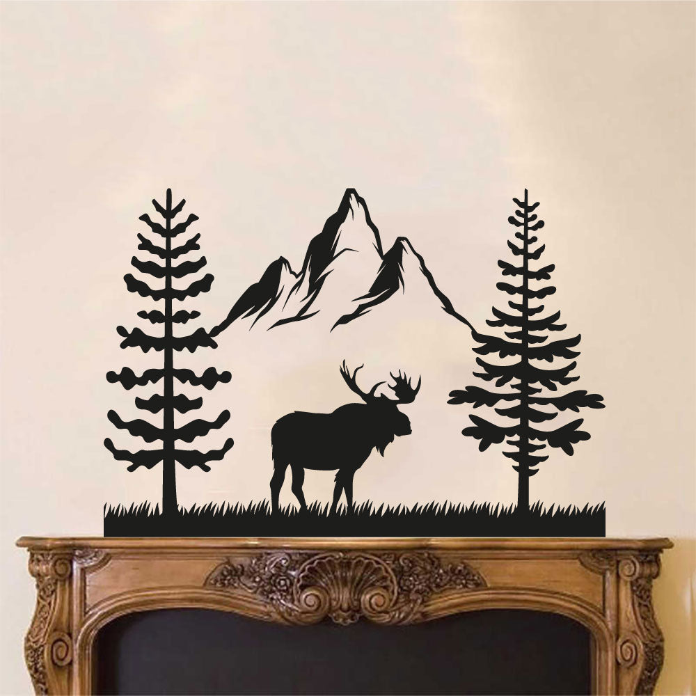 Moose Mountains and Pine Trees Vinyl Wall Decal