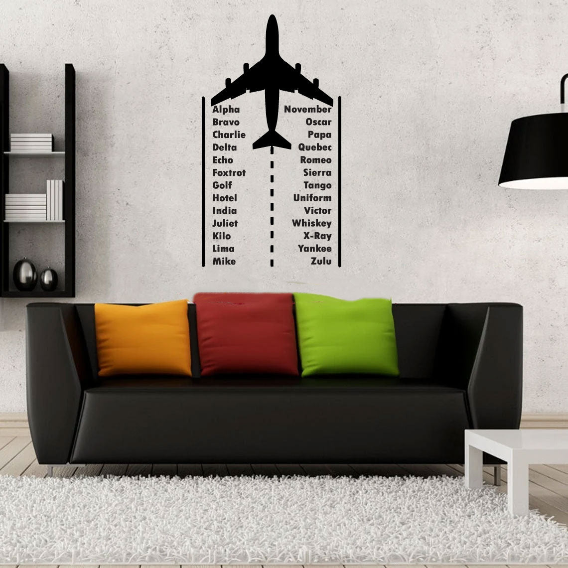 Phonetic Alphabet with B-747 Airplane Silhouette Vinyl Wall Decal