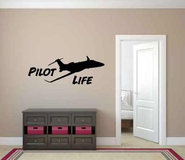Pilot Life with Jet Airplane Silhouette Vinyl Wall Decal