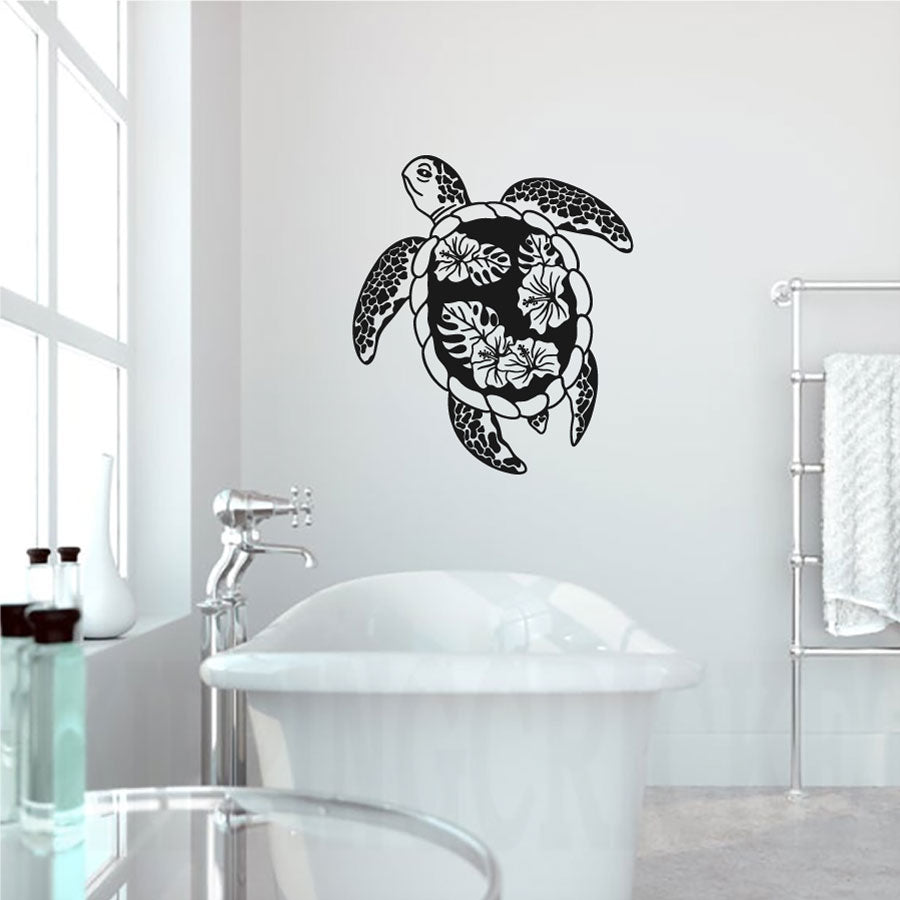 Ocean Tropical Sea Turtle Floral Vinyl Home Décor Wall Decal