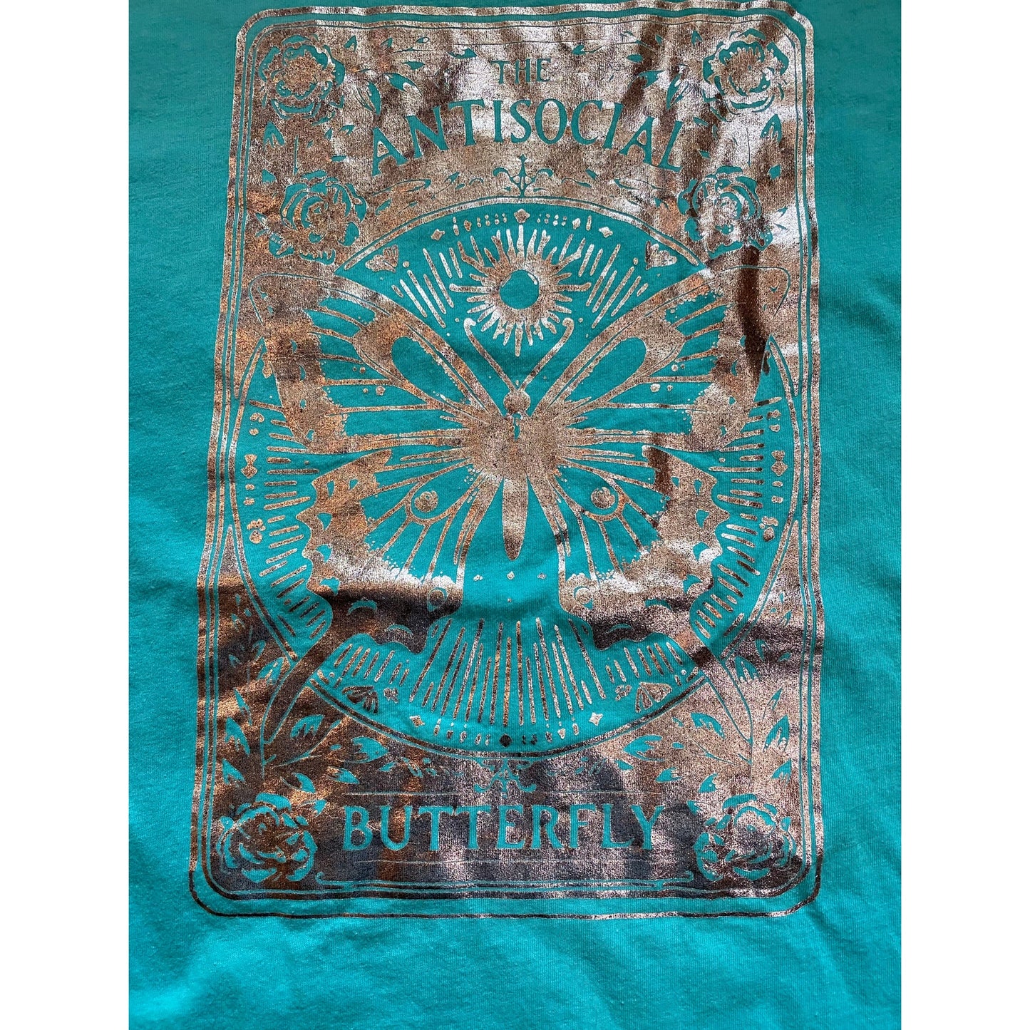 Antisocial Butterfly Tarot Card Foil Turquoise T-Shirt Tee Size 3XL ***