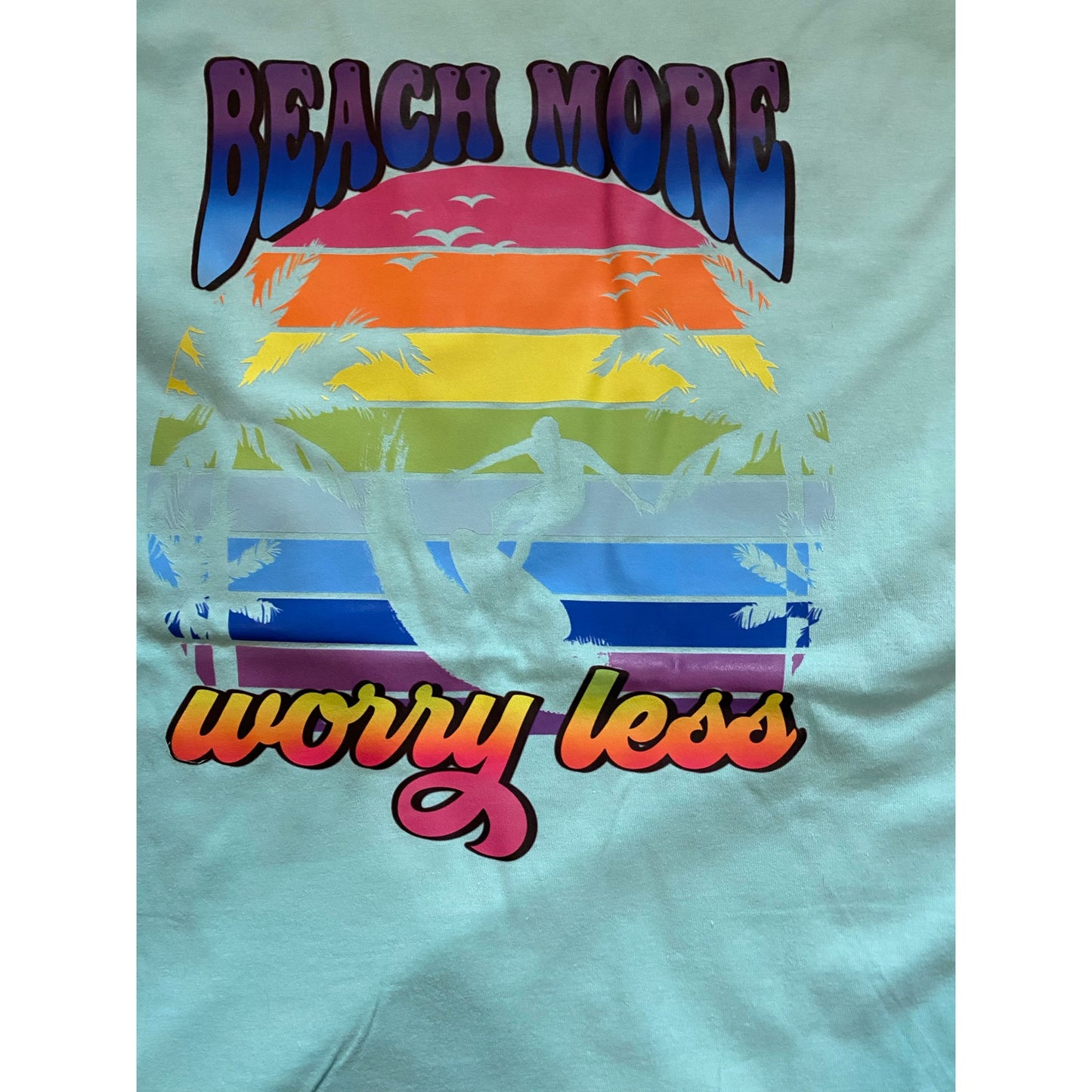 Beach More Worry Less Super Soft Crew Neck T-Shirt New Size Large ***