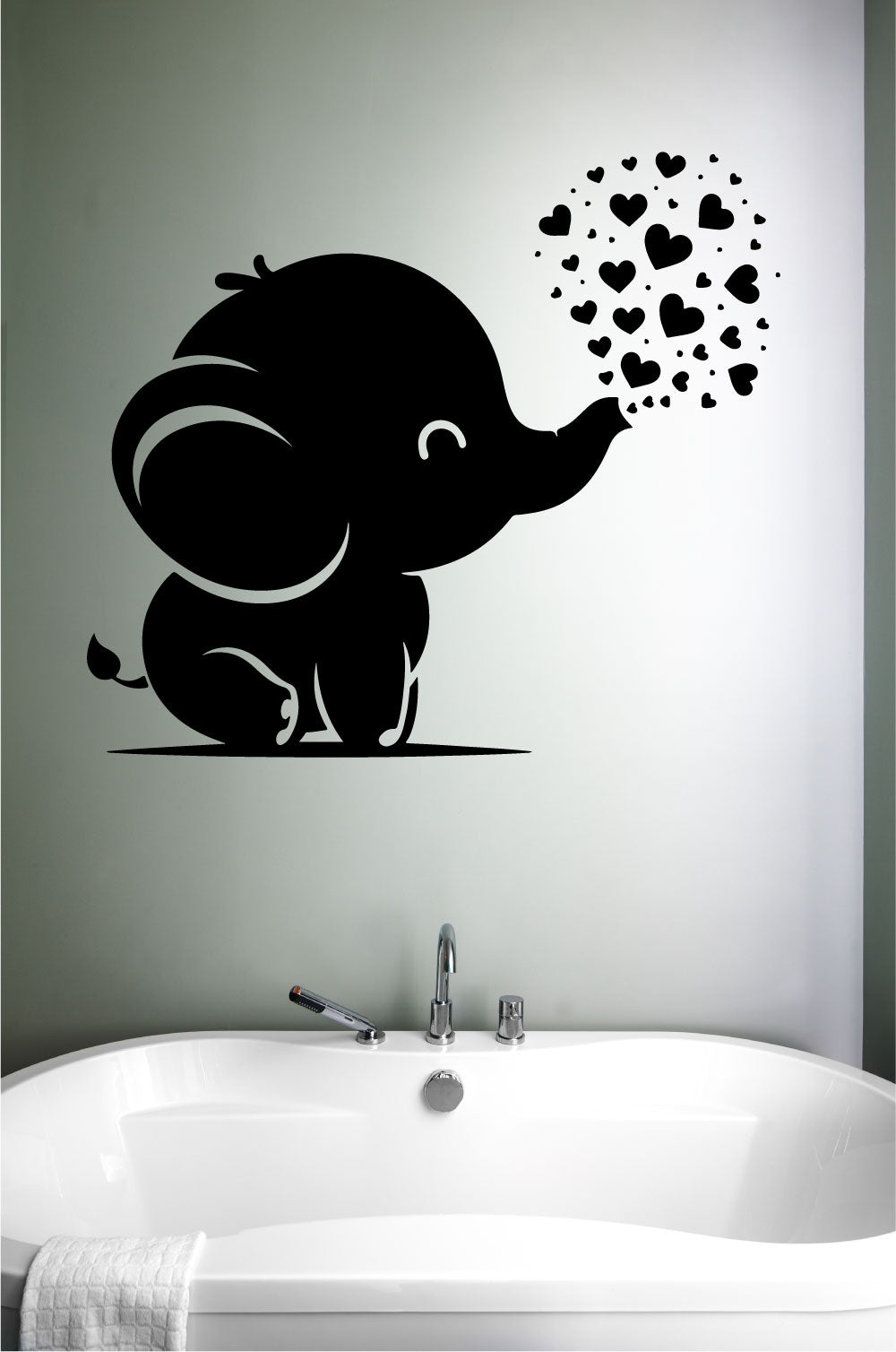 Elephant Baby and Hearts Vinyl Wall Decal
