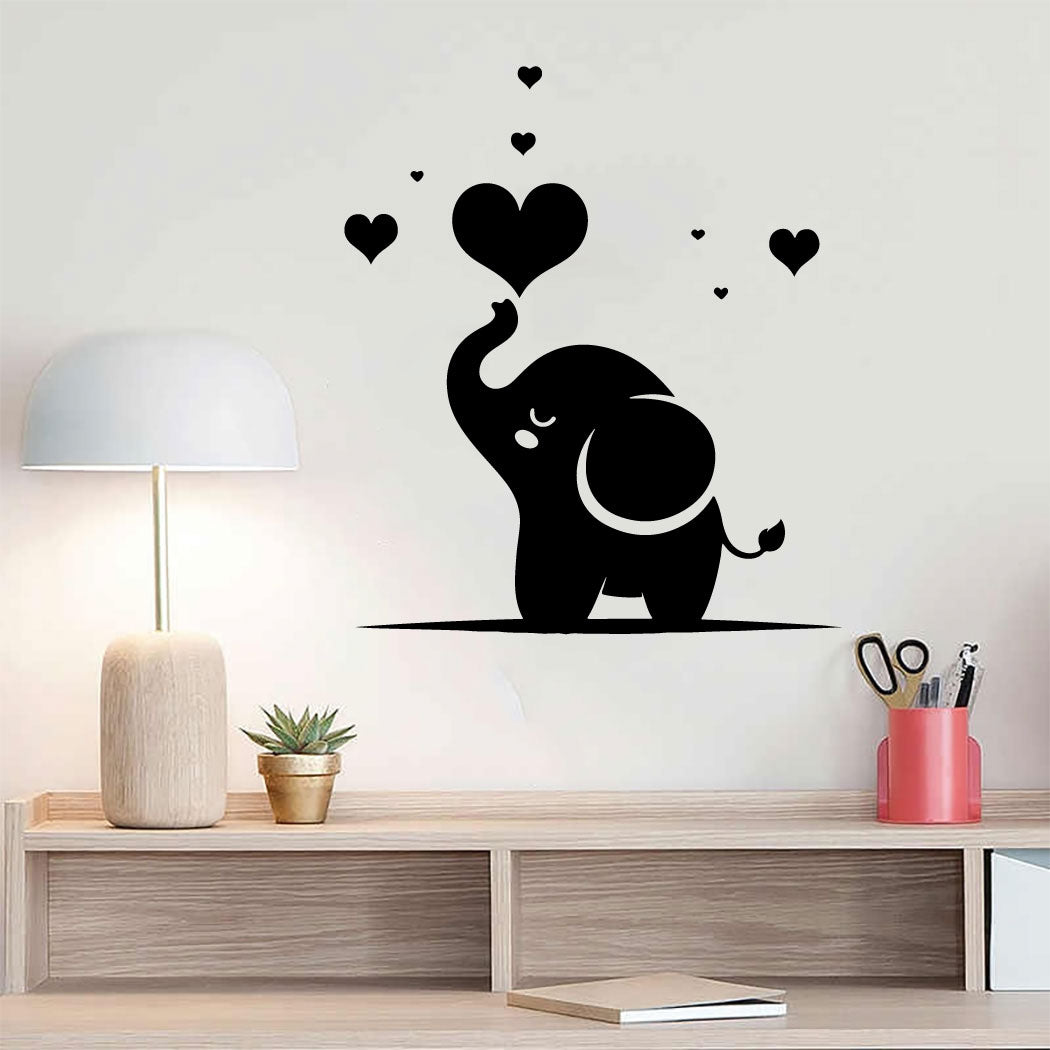 Elephant Baby and Hearts Vinyl Wall Decal