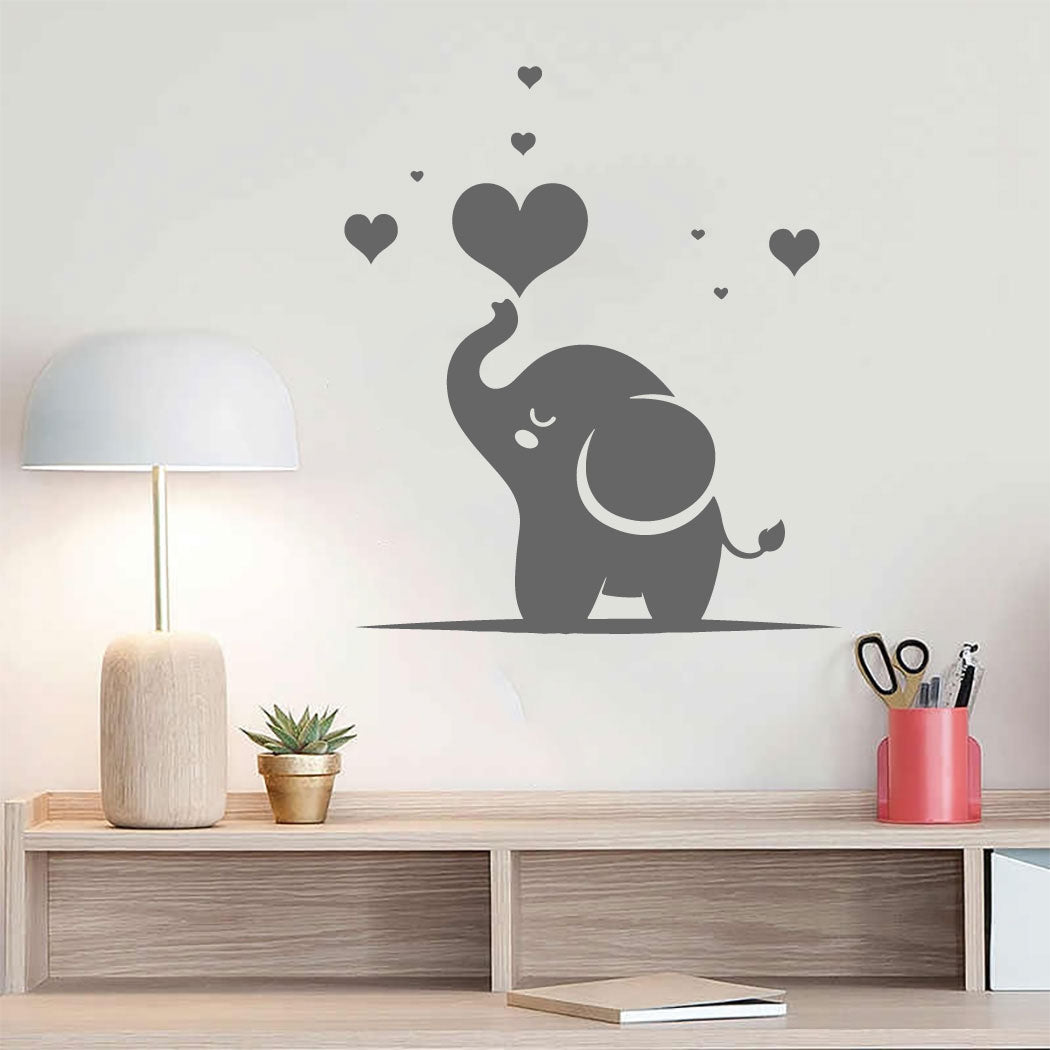 Elephant Baby and Hearts Vinyl Wall Decal