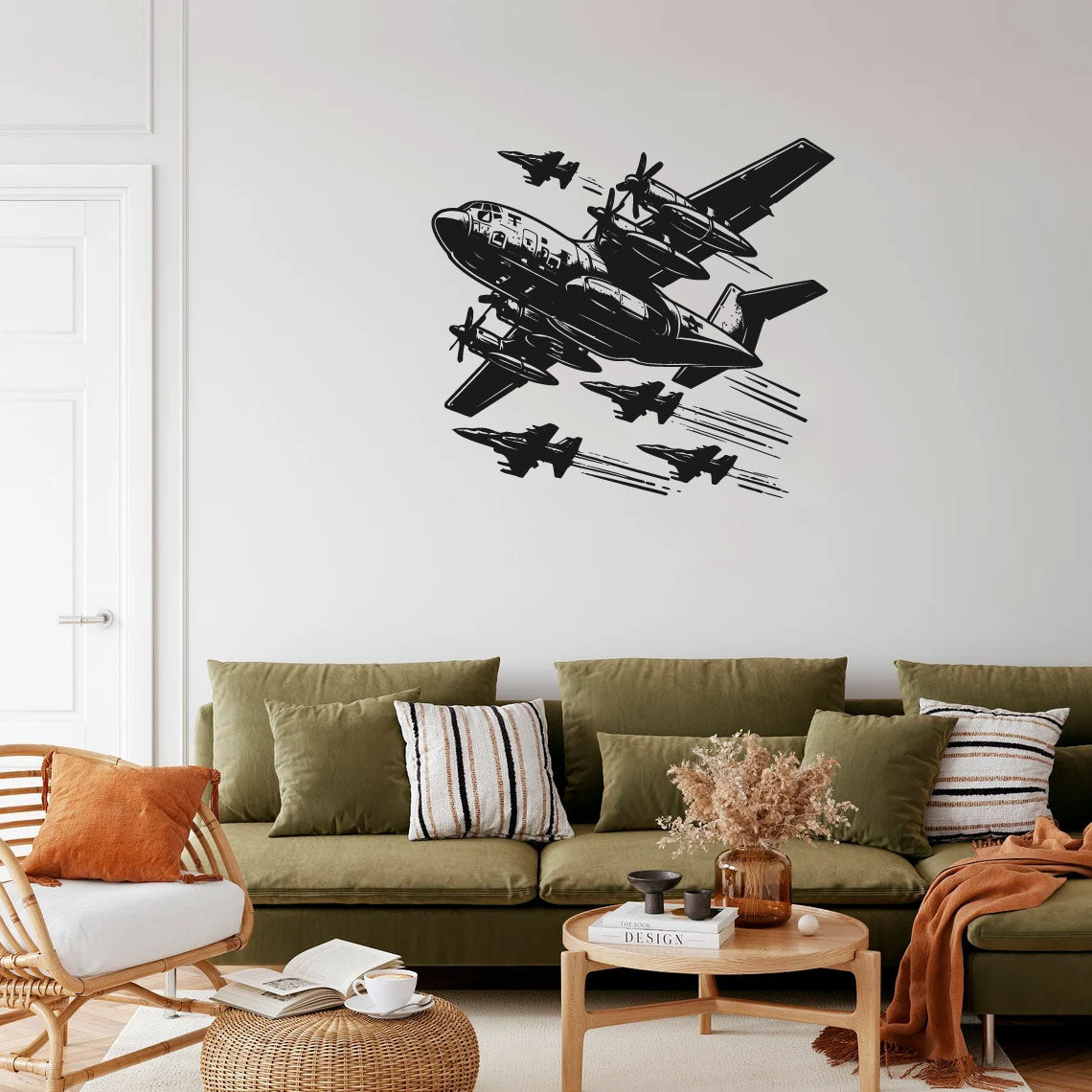 C-130 Hercules Airplane with Fighter Jets Vinyl Wall Decal