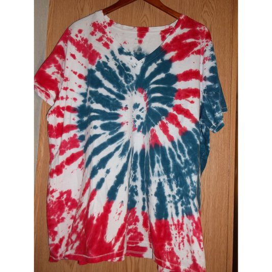 America Red White Blue Spiral Tie Dye V-Neck T-Shirt Unisex Size 3XL ***