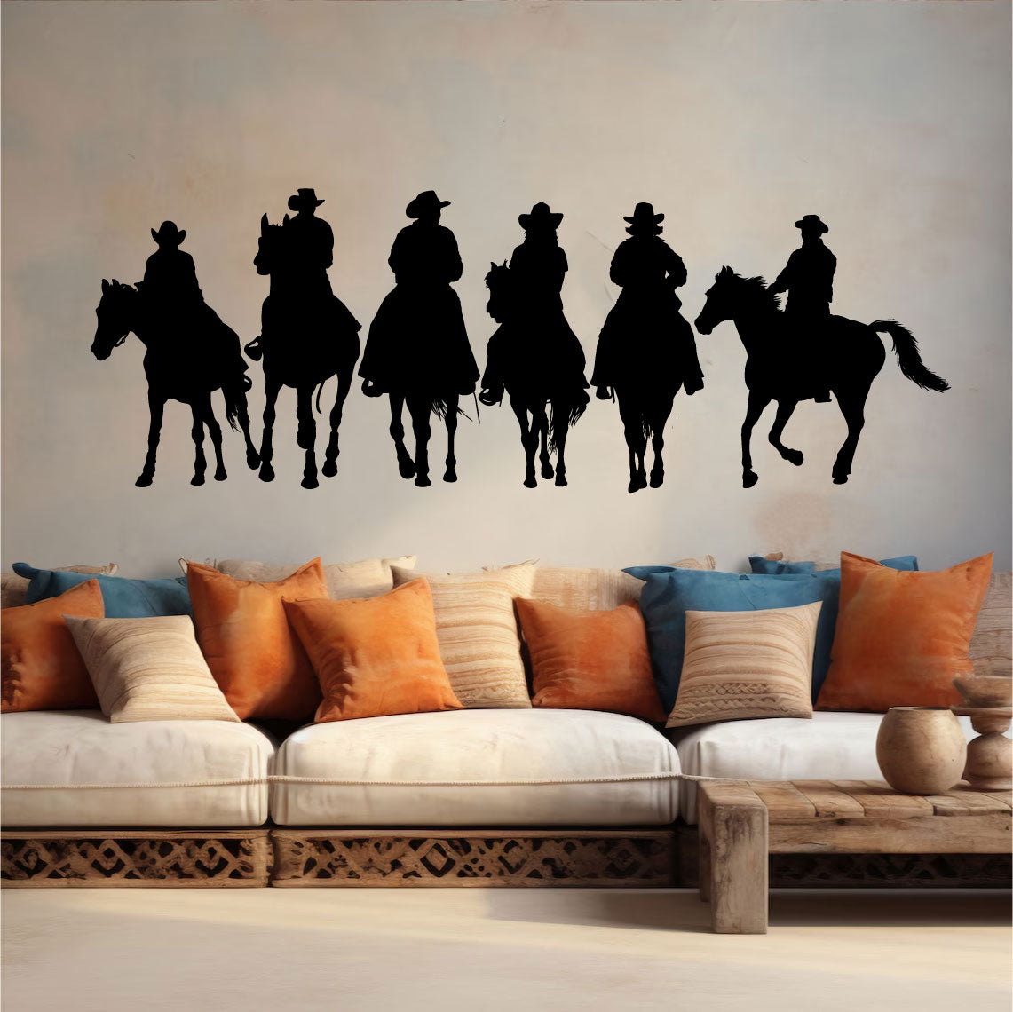 Country Cowboy Silhouettes on Horses Vinyl Wall Decal