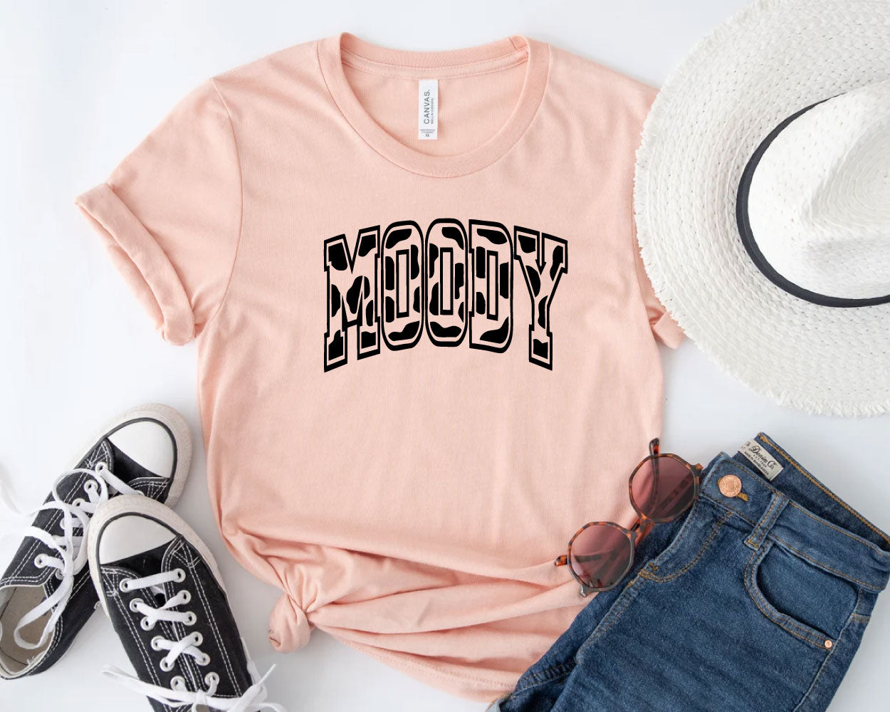 Cow Print Moody Crew Neck T-Shirt