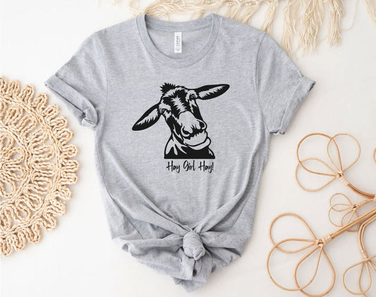 Donkey Face Hay Girl Hay Crew Neck T-Shirt