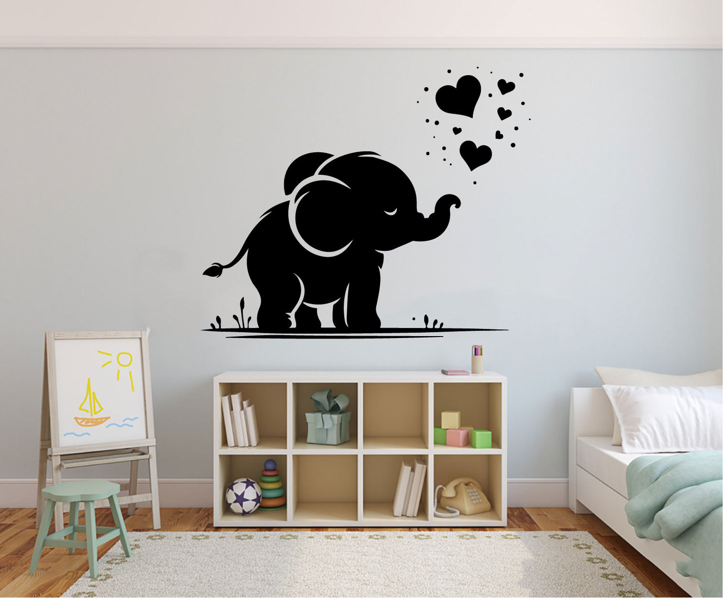 Elephant Baby and Hearts Vinyl Wall Decal