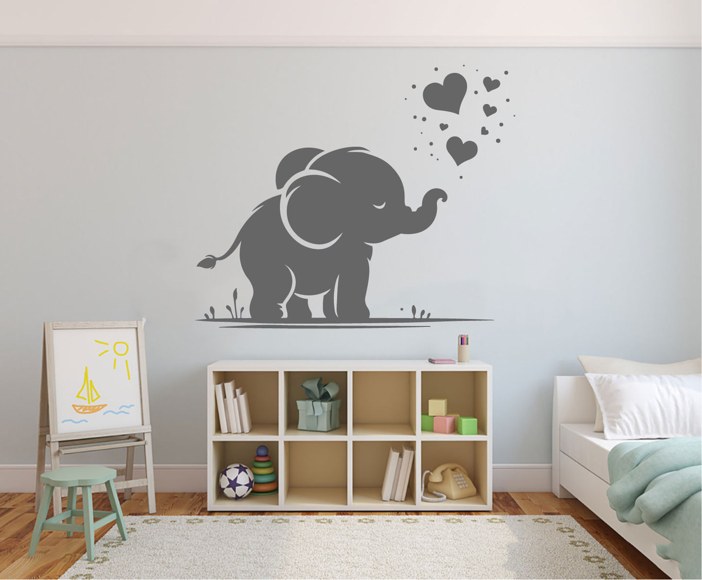 Elephant Baby and Hearts Vinyl Wall Decal