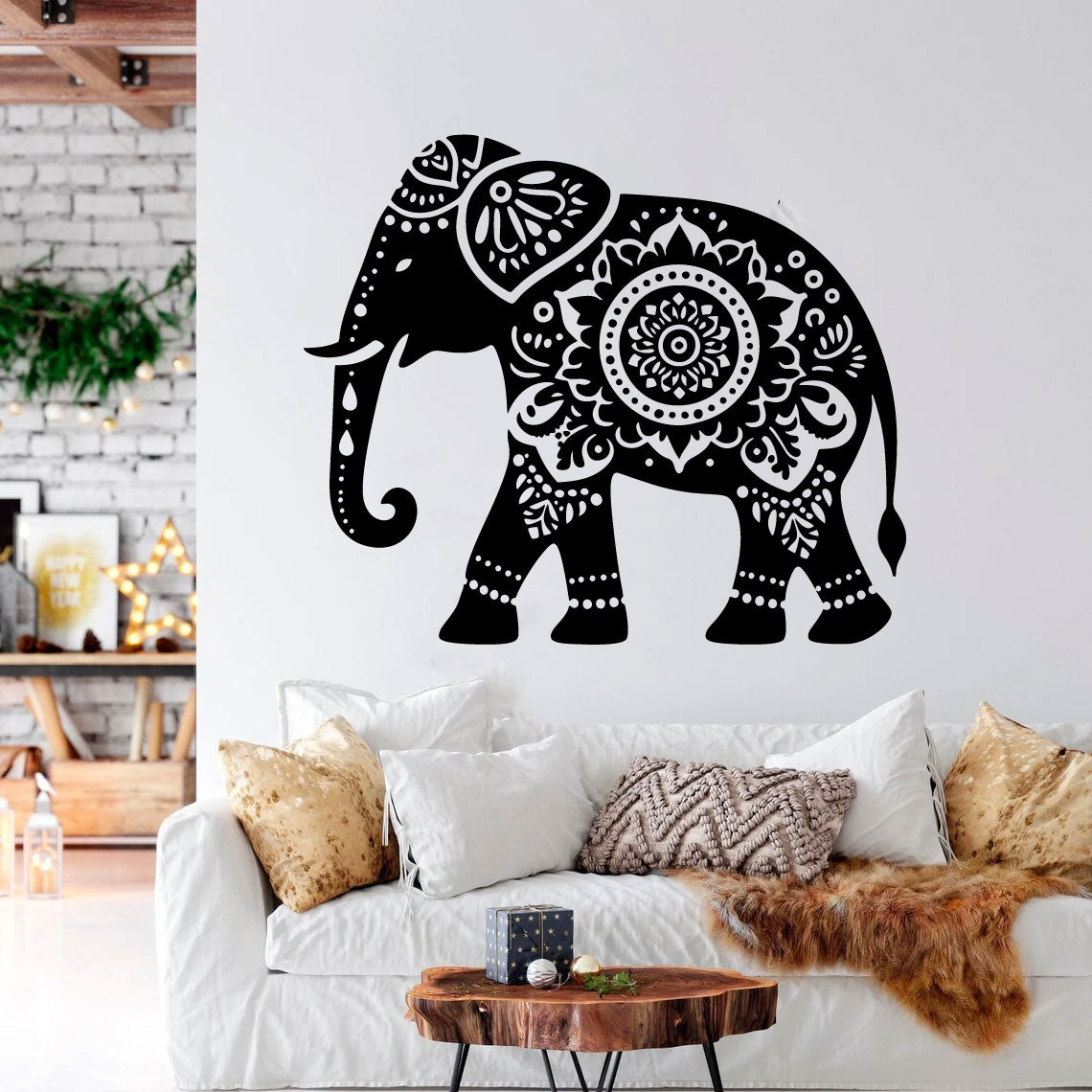 Elephant Mandala Silhouette Vinyl Wall Decal