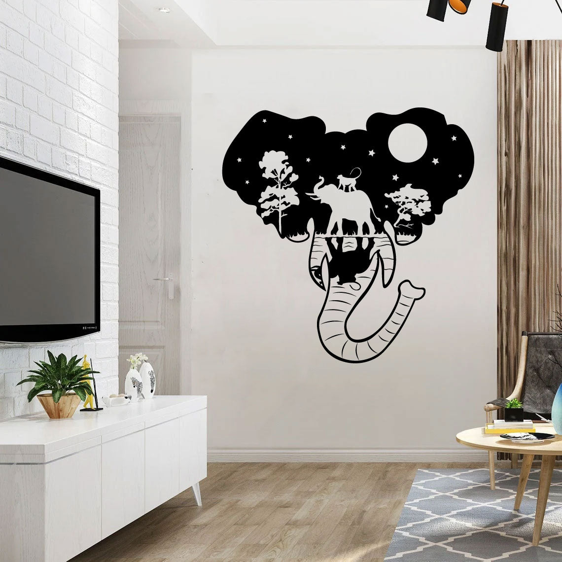 Elephant Safari Scene Vinyl Wall Decal