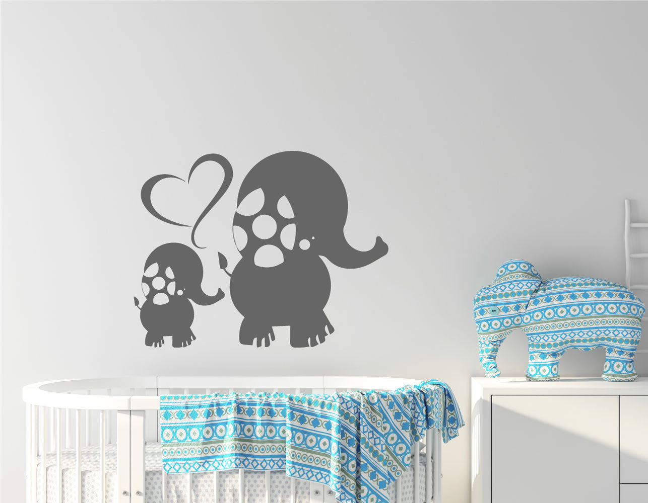 Cute Elephants and Heart Vinyl Wall Decal