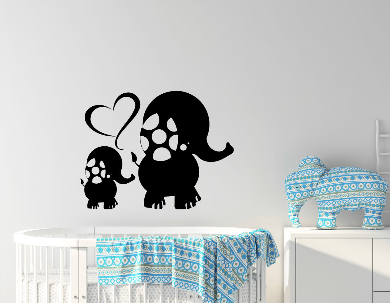 Cute Elephants and Heart Vinyl Wall Decal