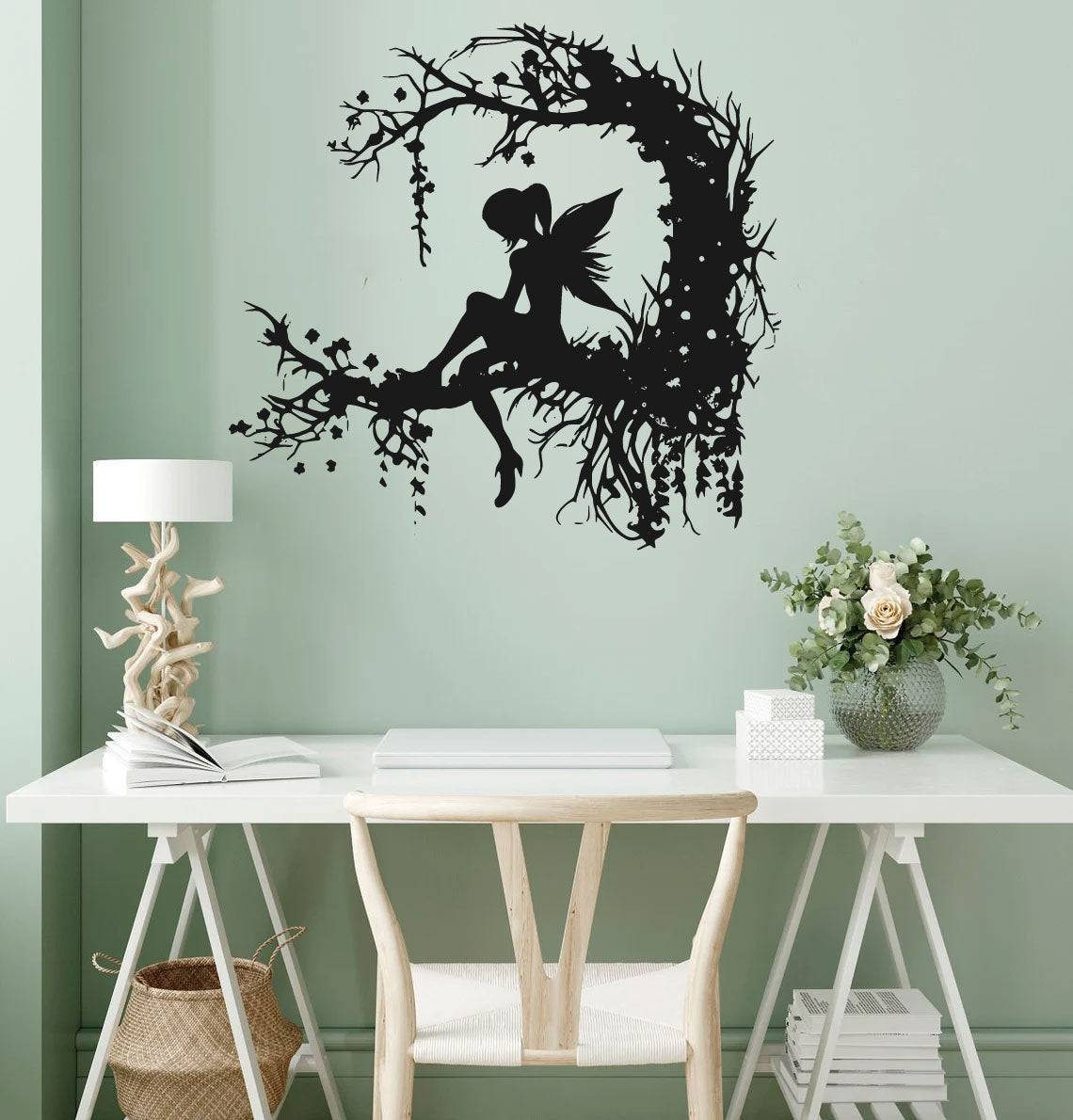 Fairy Sitting in Tree Vinyl Wall Decal
