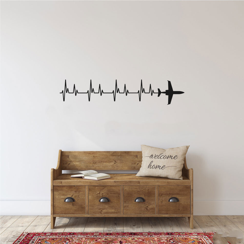 Jet Airplane Silhouette Heartbeat Vinyl Wall Decal